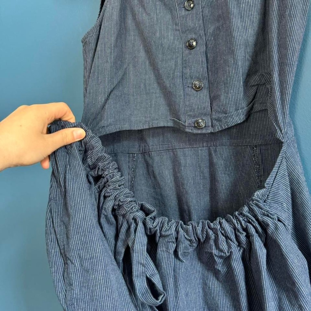 Caron Callahan Dress‎ Women's Size Small Striped Blue White Button Cutout Twee - Picture 4 of 8
